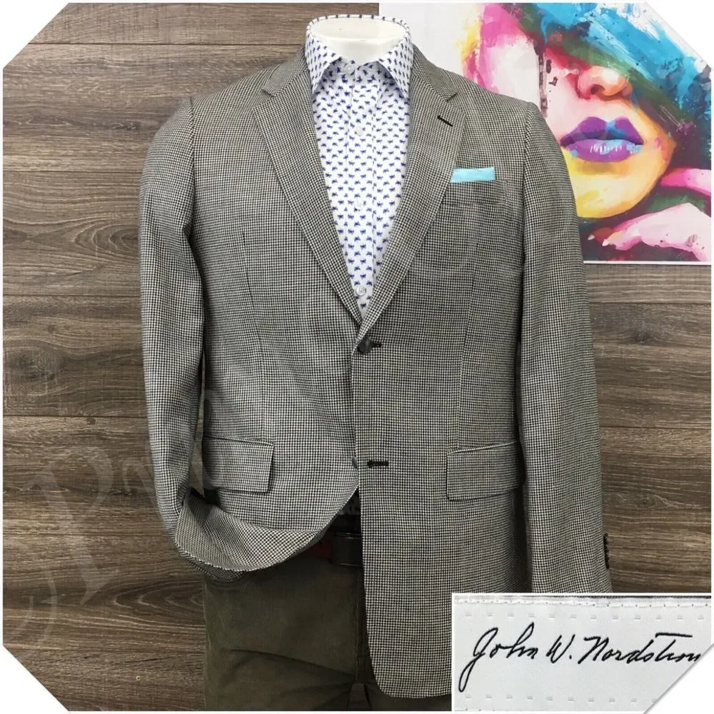 NORDSTROM Mens Blazer Sport‎ Coat Casual Jacket Size 40L Wool Silk Suit